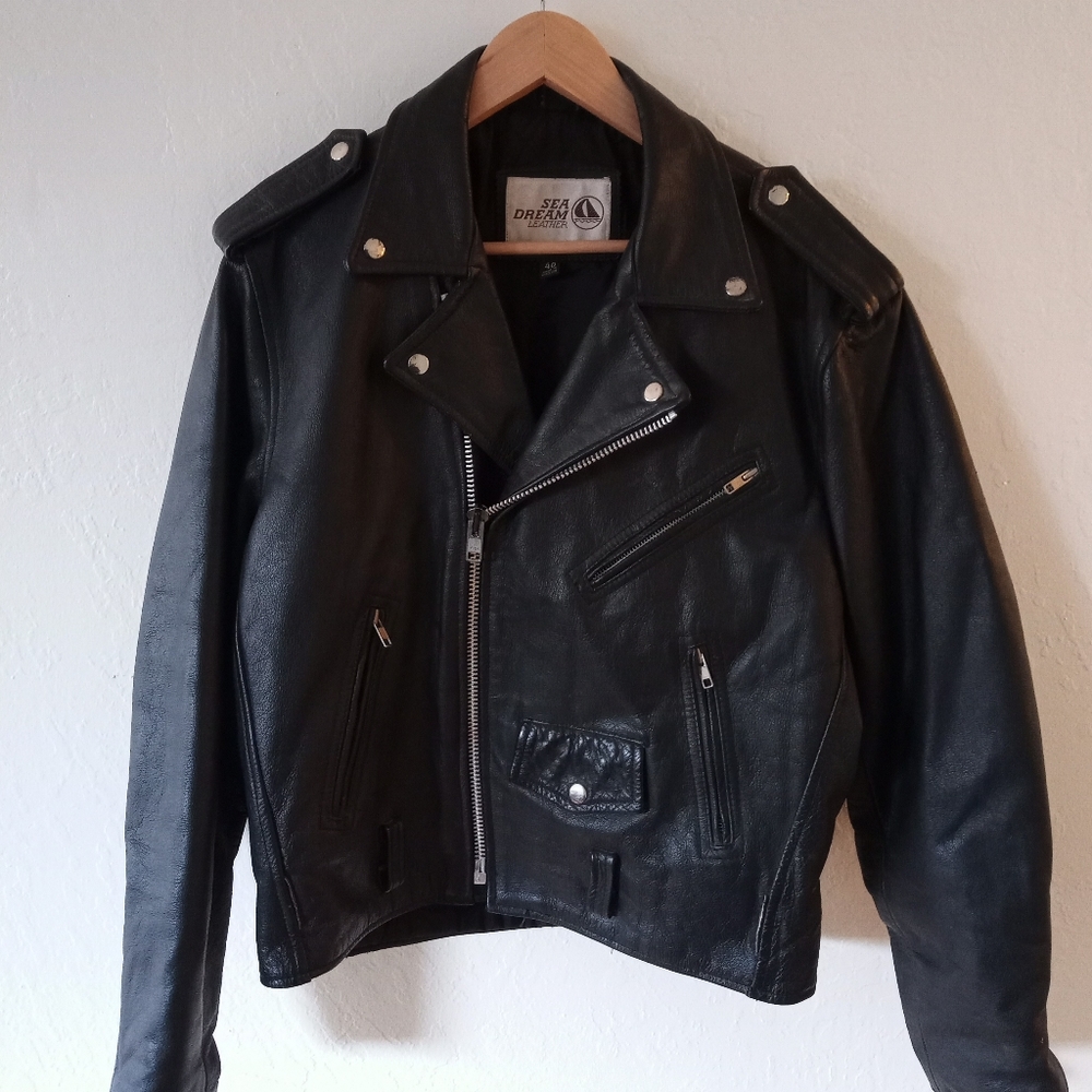 Vintage Black Genuine Leather Moto Jacket